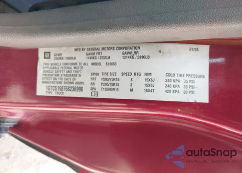 2006 GMC Canyon Work Truck z USA, uszkodzony, nr VIN 1GTCS198768236998